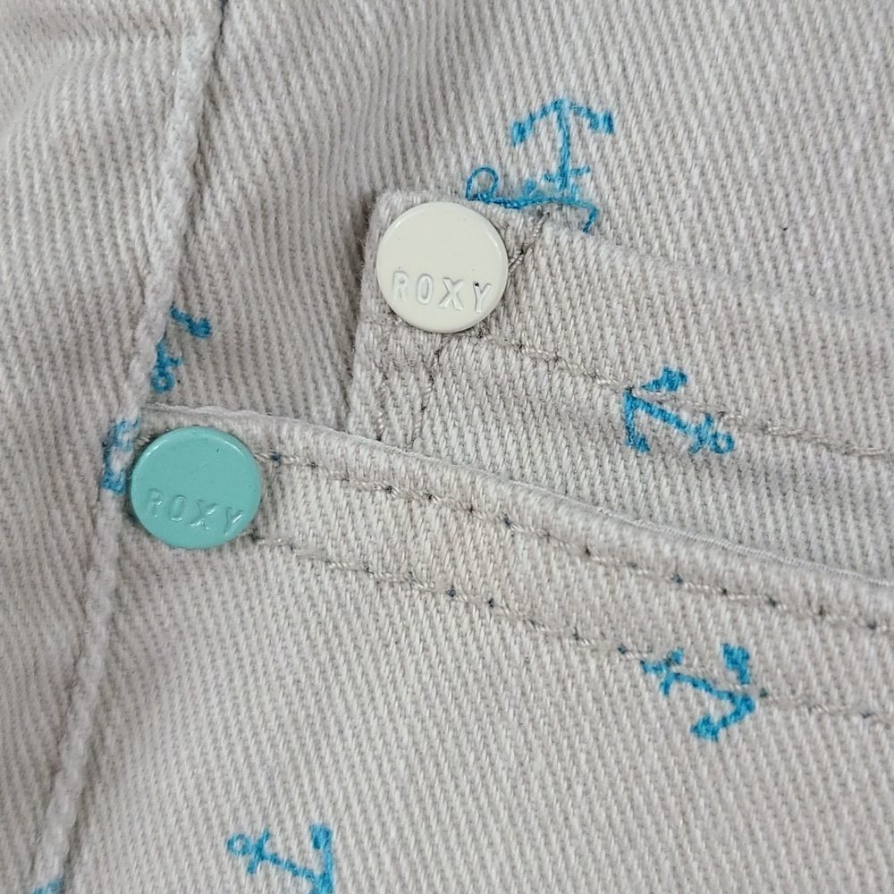 Roxy Anchor Print Denim Cutoff Shorts Gray Turquoise Nautical Shortie 5/27 Surf - Picture 4 of 11